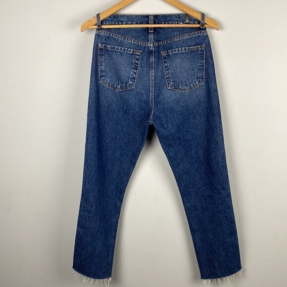7 For All Mankind • High Waist Button Fly Distressed Blue Jean - Picture 2 of 9